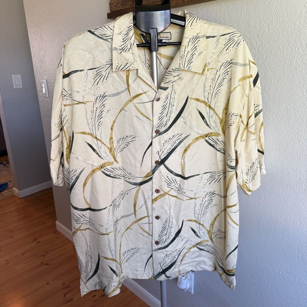 Tommy Bahama 100% Silk Men's Hawaiian Leaf Print Tropical Luau Vacation Shirt XL